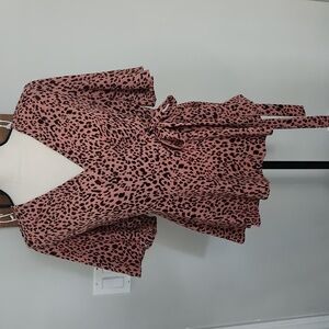 Women's Pink Leopard Print Wrap Top
